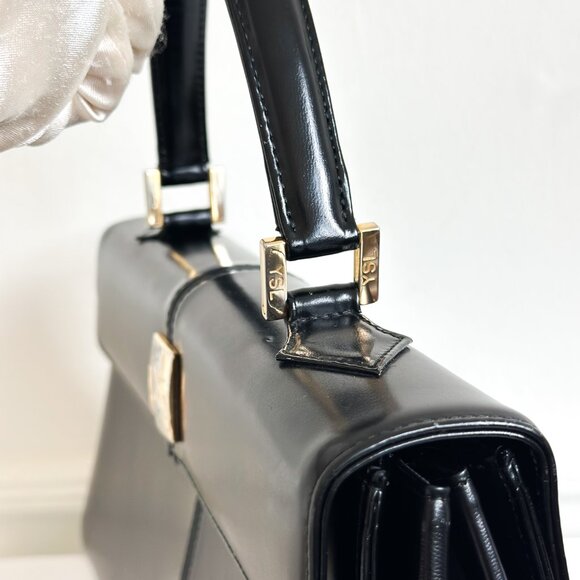 Vintage YSL Yves Saint Laurent Black Box Leather Top Handle Bag - Picture 7 of 16